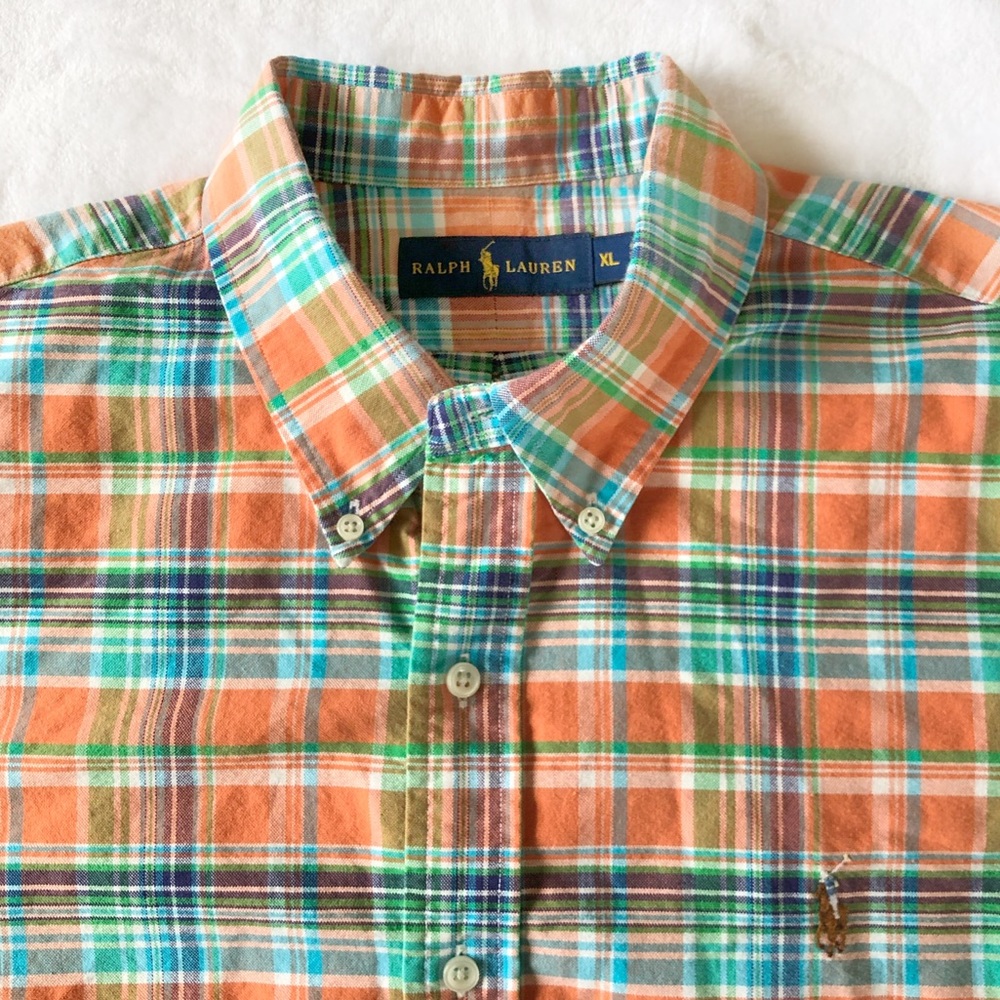 Ralph Lauren • orange plaid button down collared